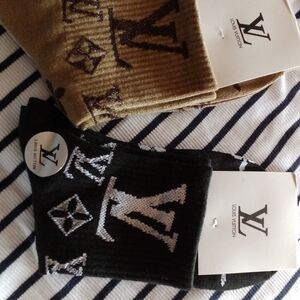 Designer Monogram Crew Socks - Brown and Black